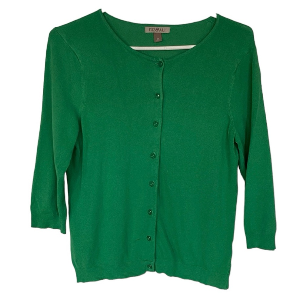 Roz & Ali Kelly Green 3/4 Sleeve Cardigan Size M